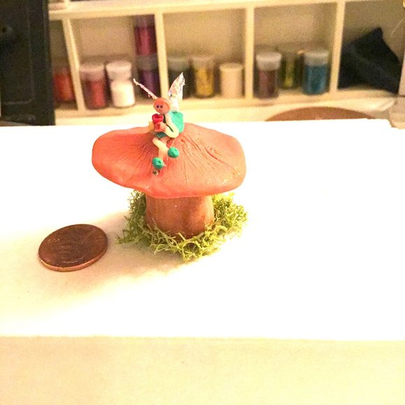 Orange Mini Shroomie with Fairy, she is holding flowers! Make an offer! - Picture 1 of 5